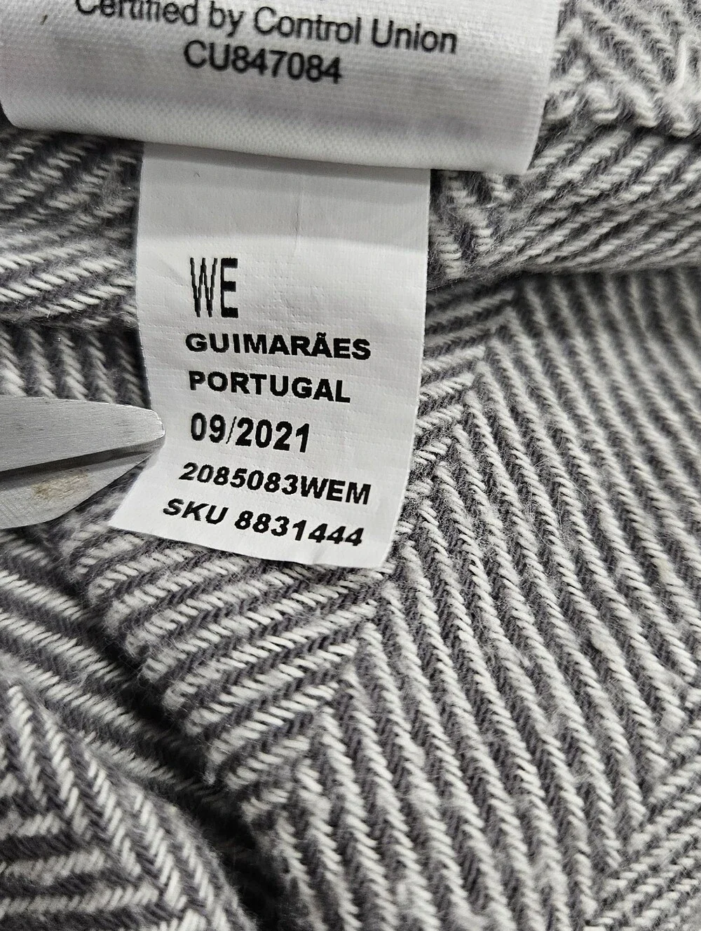 West Elm KING Gray Blue Herringbone Stripe Duvet Cover Organic Cotton Heavy